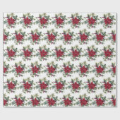 レッドポインセチアフローラクリスマスホリデーギフト ラッピングペーパー (フラット)