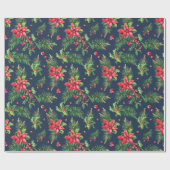 レッドポインセチアフローラクリスマスホリデーギフト ラッピングペーパー (フラット)