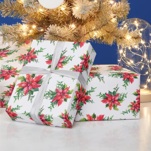 レッドポインセチアフローラクリスマスホリデーギフト ラッピングペーパー (クリスマス)