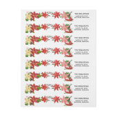 レッドポインセチアフローラクリスマスホリデー ラップアラウンドラベル (シート)