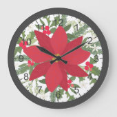 レッドポインセチアフローラクリスマス ラージ壁時計 (正面)