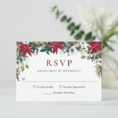 レッドポインセチアフローラクリスマスRSVPカード 出欠カード (スタンド正面)