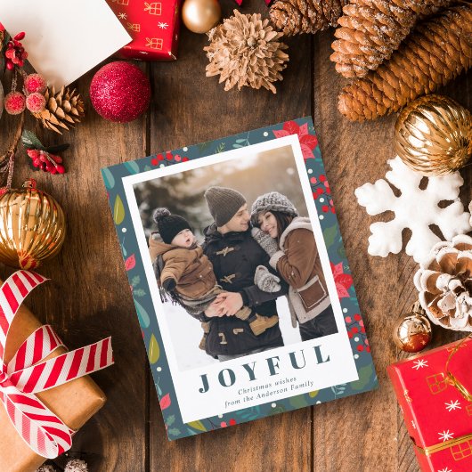 レッドポインセチアフローラグリーンフォトクリスマス シーズンカード