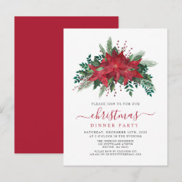 レッドポインセチアフローラスクリプトクリスマスパーティー インビテーションポストカード