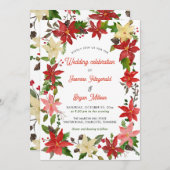 レッドポインセチアフローラベリークリスマス | 結婚s 招待状 (正面/裏面)