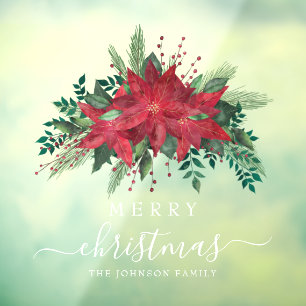 レッドポインセチアフローラメリークリスマス ウィンドウサイン