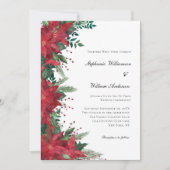 レッドポインセチアフローラ冬の結婚クリスマス 招待状 (正面)