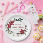 レッドポインセチアフローラ冬ブライダルシャワーパーティー ペーパープレート (パーティー)