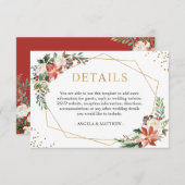 レッドポインセチアフローラ冬季ウェディング詳細 エンクロージャーカード (正面/裏面)