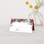 レッドポインセチアフローラ結婚水彩表 プレイスカード (正面)