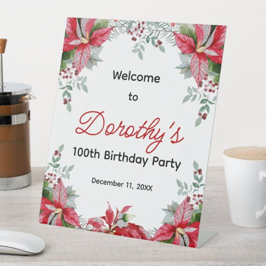 レッドポインセチアフローラ100th誕生日へようこそ 台座サイン (インサイチュ)