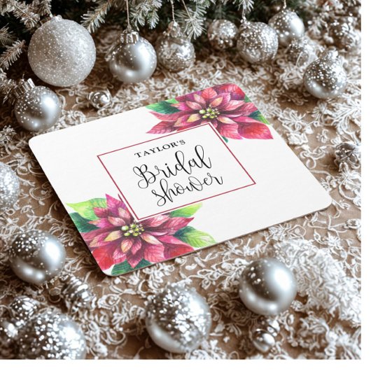 レッドポインセチアブライダルシャワー スクエアペーパーコースター