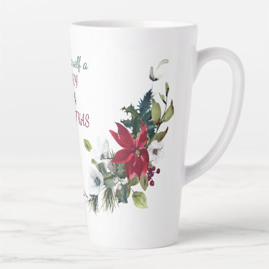 レッドポインセチアメリーブーケリトルクリスマス カフェラテマグ (右)