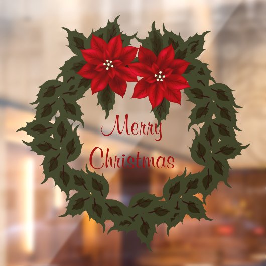 レッドポインセチアリースクリスマスビニール ウィンドウサイン (シート2)