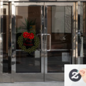 レッドポインセチアリースクリスマスビニール ウィンドウサイン (オフィスドア)