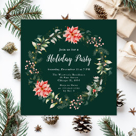 レッドポインセチアリースホリデーパーティー 招待状