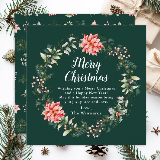 レッドポインセチアリースメリークリスマス シーズンカード