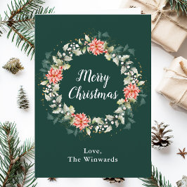 レッドポインセチアリースメリークリスマス シーズンカード