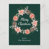 レッドポインセチアリースメリークリスマス シーズンポストカード (正面)