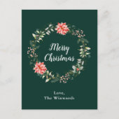 レッドポインセチアリースメリークリスマス シーズンポストカード (正面)