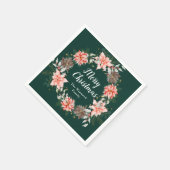 レッドポインセチアリースメリークリスマス スタンダードカクテルナプキン (角)