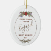 レッドポインセチアリース初めてのクリスマス 婚約した セラミックオーナメント (右)