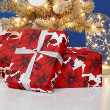 レッドポインセチアヴィンテージパステルクリスマスシームレス