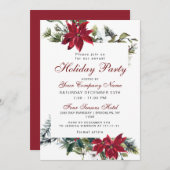レッドポインセチア企業のクリスマスホリデーパーティー 招待状 (正面/裏面)