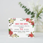 レッドポインセチア年末年始ホリデーパーティー日付を保存 案内ポストカード (スタンド正面)