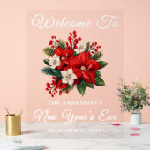 レッドポインセチア新年のイブパーティー歓迎 アクリルサイン (ウェディング)