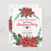 レッドポインセチア日付を保存クリスマスパーティー 案内ポストカード (正面/裏面)