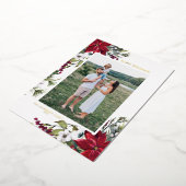 レッドポインセチア植物写真ハッピーホリデー 箔シーズンカード (回転した状態)