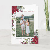 レッドポインセチア植物写真メリークリスマス シーズンカード (正面)