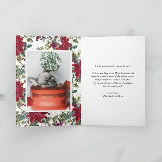 レッドポインセチア植物写真メリークリスマス シーズンカード (内部)