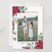 レッドポインセチア植物学メリークリスマスフォト シーズンカード (正面)