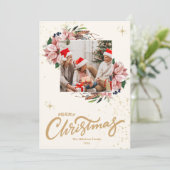 レッドポインセチア植物学メリークリスマスフォト シーズンカード (スタンド正面)