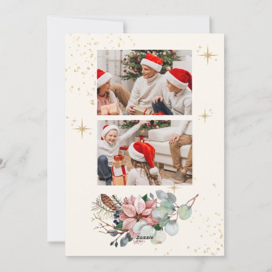 レッドポインセチア植物学メリークリスマスフォト シーズンカード (裏面)