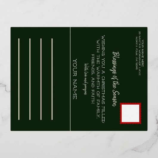 レッドポインセチア植物性クリスマス金ゴールド 箔シーズンポストカード (裏面)