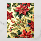 レッドポインセチア植物性クリスマス金ゴールド 箔シーズンポストカード (正面)