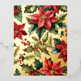 レッドポインセチア植物性クリスマス金ゴールド 箔シーズンポストカード