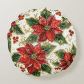 レッドポインセチア楽しいクリスマスの花 ラウンドクッション (裏面)