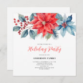 レッドポインセチア水彩クリスマス 招待状 (正面/裏面)