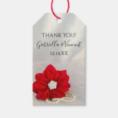 レッドポインセチア真珠の冬の結婚式メッセージカード ギフトタグ (正面)