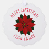レッドポインセチア紙オーナメントカード オーナメントカード (正面)