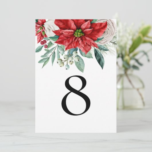 レッドポインセチア結婚クリスマスのテーブル番号 (スタンド正面)