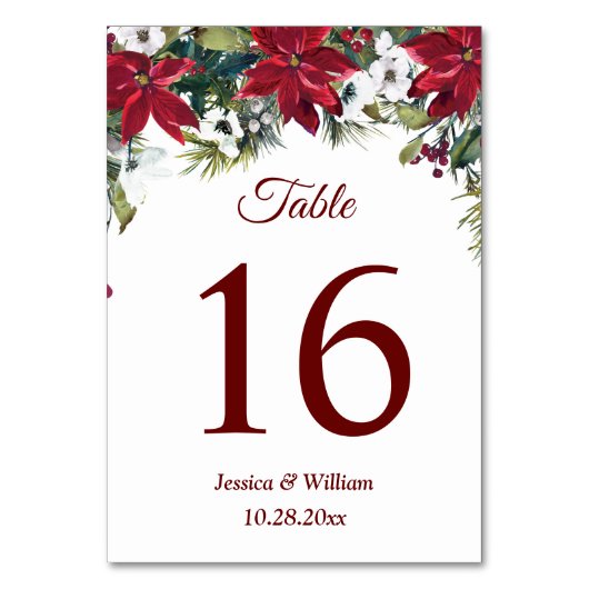 レッドポインセチア結婚クリスマスのテーブル番号 テーブルナンバー (正面)