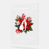 レッドポインセチア結婚クリスマス アクリルサイン (傾斜)