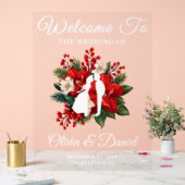レッドポインセチア結婚クリスマス アクリルサイン (ウェディング)