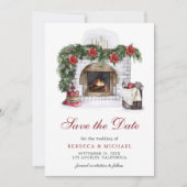 レッドポインセチア結婚暖炉 セーブザデート (正面)