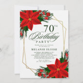 レッドポインセチア緑のクリスマス誕生日 招待状 (正面)